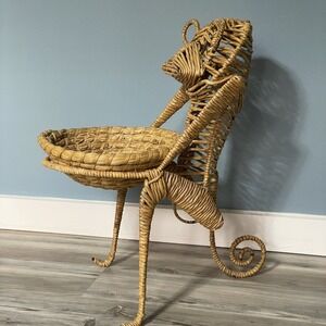 Mid Century Wicker Monkey Rack Basket Woven Boho Natural Vtg MCM Standing Rare